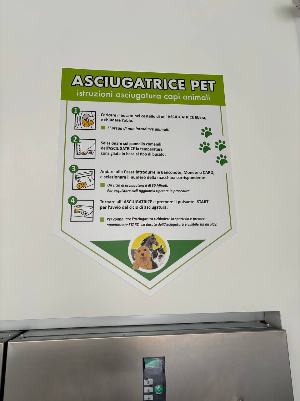 Istruzioni dell'asciugatrice dedicata ai capi degli animali